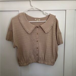Beige Peter-Pan Collared Women's Top